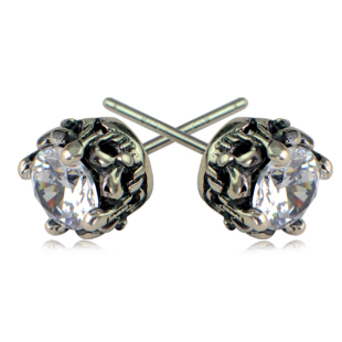  蓝月光 925纯银饰品 复古泰银 白锆石 红锆石 耳钉 男士 型男个性