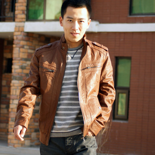  JackJones/杰克琼斯专柜正品 新款男式立领棕色猪皮皮衣10006
