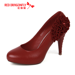  红蜻蜓正品 特价花朵婚鞋 新款高跟 性感真皮女单鞋