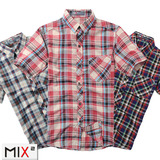 MIX2 2011夏季新品男士衬衫时尚百搭休闲修身短袖格纹 L12C04F1