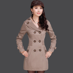  品牌秋冬新款外套女修身韩版时尚显瘦中长款双排扣风衣女外套春秋