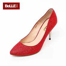 Belle/百丽高跟亮片布婚鞋时尚百搭女单鞋3CN06D