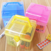宜家收纳箱塑料整理盒，透明手提小号整理箱，双层有盖储物盒