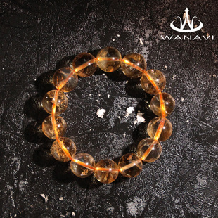  瓦萨比纯天然黄水晶手链女 韩版黄色奢华手串女 时尚招财首饰品女