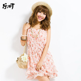 乐町online系列2012夏季新款正品小樱桃百褶吊带连衣裙LL1225106
