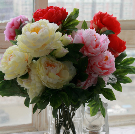 【花开富贵】7头牡丹 仿真花 批发 假花 装饰 花 客厅 绢花 干花