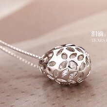 品牌特卖 银时代 925镀金项链 女短款锆石泪滴吊坠 镂空花朵 礼物