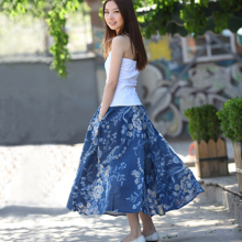 亚麻裙半身长裙秋装新款夏装半身裙春夏波西米亚裙子-大摆裙