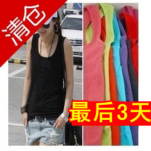  百搭糖果色 全纯棉 细粗罗纹打底背心 女士吊带衫 长款工字背心