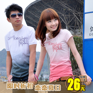 夏季情侣装夏装 2012新款韩版 韩国长款情侣t恤短袖