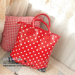 包邮日本萌系大红色圆点防水雨伞包 拼色铆钉