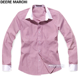 【5151m】DEERE MARCHI时尚休闲条纹男士修身长袖衬衫DM523红