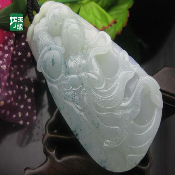 缅甸天然A货翡翠吊坠瓢蓝花紫罗兰鱼水观音配