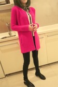 2014春装韩版女装圆领长袖中长款马海毛针织开衫毛衣外套