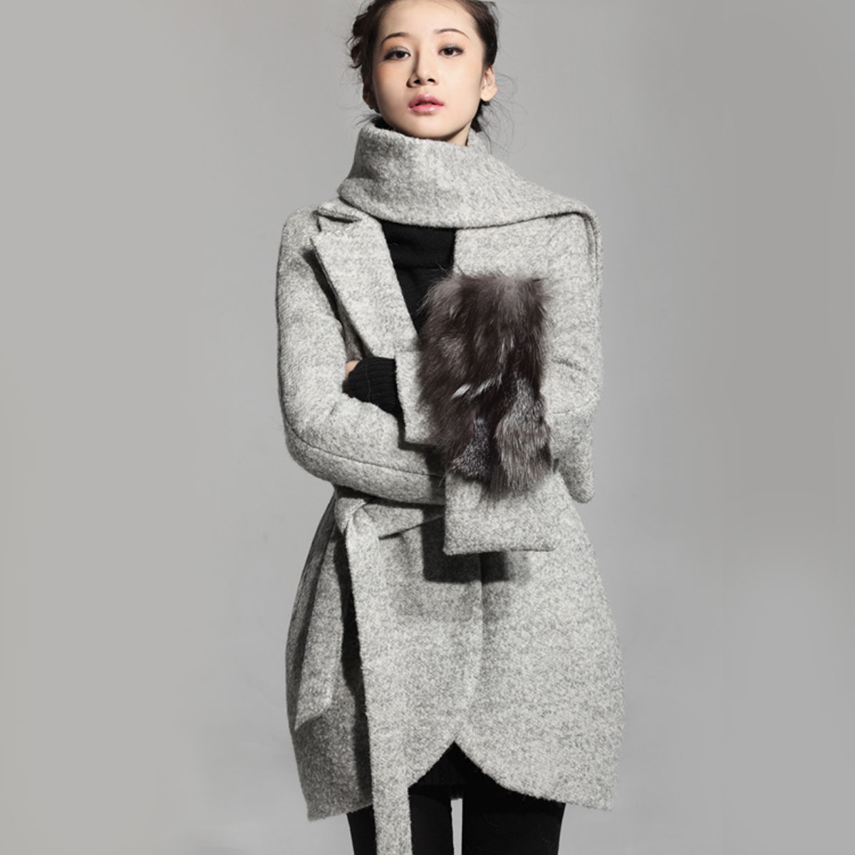 女中长款羊毛呢子大衣