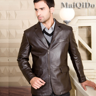  海宁春装新款 男装修身型皮衣 绵羊皮真皮西装休闲皮衣外套