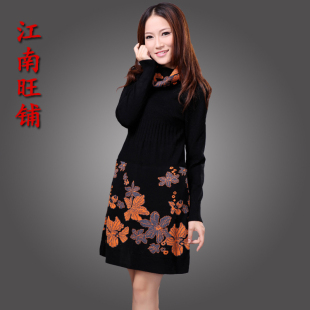  冬装 韩版女装宽松羊毛衫高领加厚毛衣 秋冬款毛衣裙中长款毛衣女