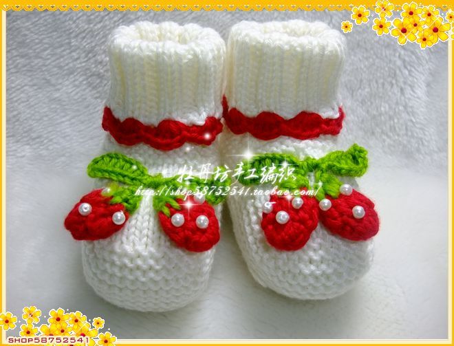 宝宝鞋 手工编织 毛线鞋草莓造型婴儿鞋学步鞋