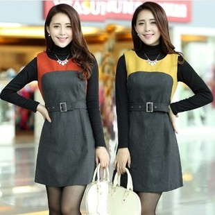 淘宝网2013秋冬款<em>连衣裙女装</em>拼接腰带无袖毛