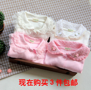  童装宝宝儿童女童衬衫女童长袖衬衫春装款纯棉花边打底衫衬衣