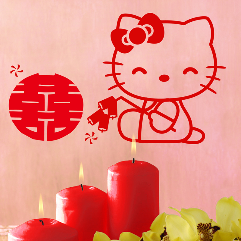 可移除婚房墙贴纸 爱情KT猫 kitty喜字贴浪漫婚庆婚房玻璃贴窗贴 可移除婚房墙贴纸 爱情KT猫 kitty喜字贴浪漫婚庆婚房玻璃贴窗贴