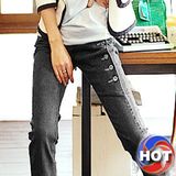 韩都衣舍◆四皇冠◆HOT现货 韩国进口侧排扣塑腿牛仔裤K908鲲