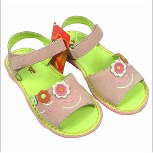  反季促销夏季儿童外贸原单真皮防滑透气女童皮鞋凉鞋粉色绣花5330