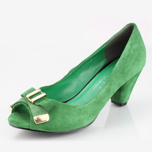  鑫佳莱新款磨砂牛皮浅口鱼嘴中跟凉鞋正品 断码清仓