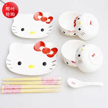 24K金 hello kitty 14件套超可爱卡通优质骨瓷餐具  日单 礼盒装
