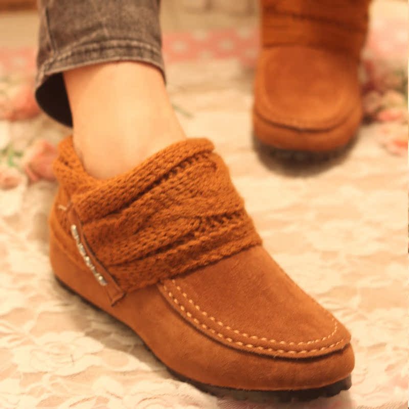 新款韩版毛线拼接内增高...