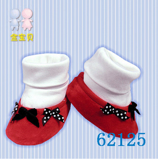 意大利设计秋冬中国红女宝宝天鹅绒袜套/软底婴儿鞋/加厚步前鞋子
