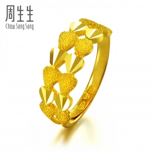  周生生黄金(足金)双行心形戒指开口女戒 真人秀 34638R(计价)
