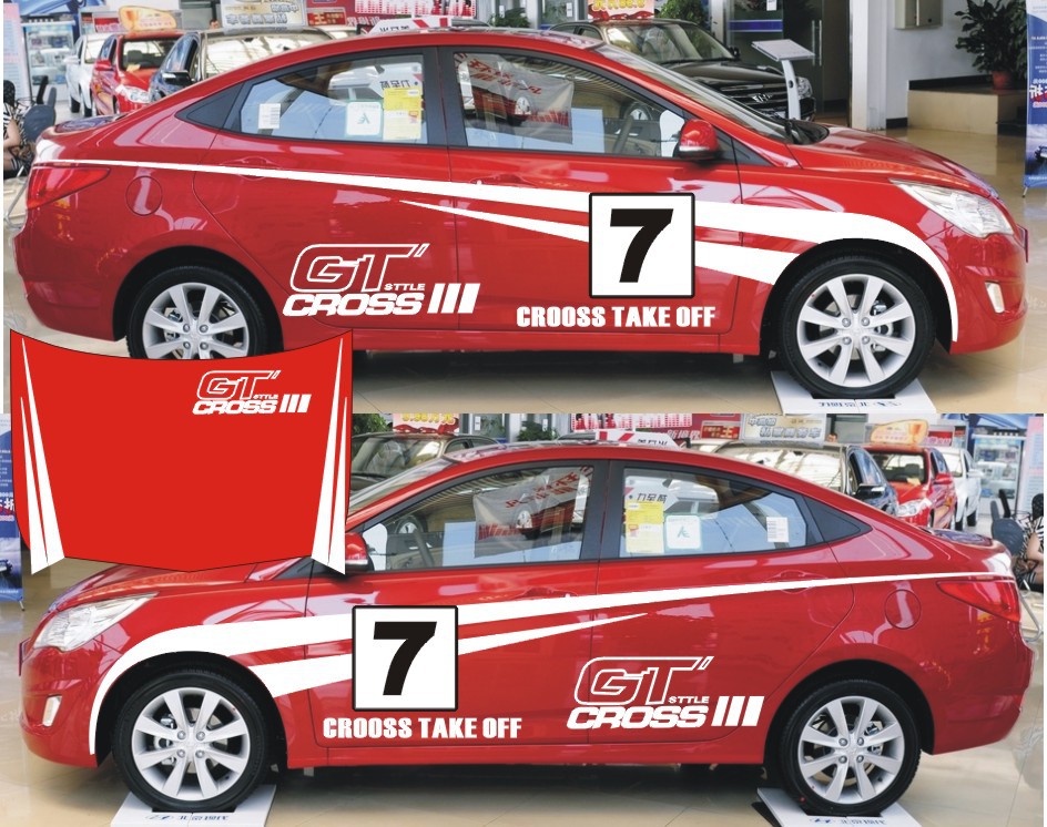 现代-瑞纳红色 个性独特 汽车拉花 全车贴 整车