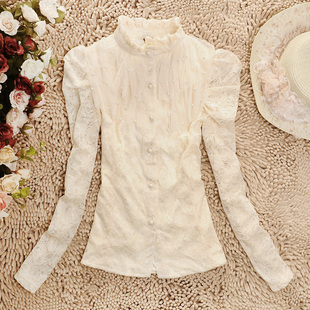  秒杀秋冬新款韩版女装大码打底衫长袖蕾丝上衣高领雪纺蕾丝衫T恤