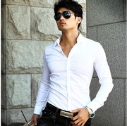 韩国男装秋款衬衫，金属纽扣男韩版修身男士，长袖衬衫衬衣