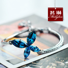 茗琳 采用施华洛世奇元素 蓝光之蝶水晶手镯 韩版 新品 蝴蝶