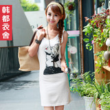 韩都衣舍⑤折扣店●韩国2012夏装新款头像修身无袖连衣裙EJ1119廵