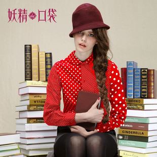  【天猫圣诞季】妖精的口袋 恋爱的果子~冬装大小波点复古衬衫 预