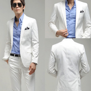 韩版修身结婚新郎伴郎礼服/男士西服套装/白色西装型男百搭一粒扣 韩版修身结婚新郎伴郎礼服/男士西服套装/白色西装型男百搭一粒扣