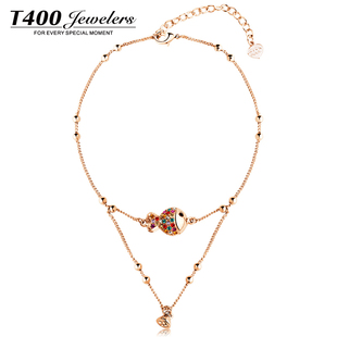  T400正品 水晶脚链 女 韩版 时尚 小丑鱼 铃铛 生日礼物 特价