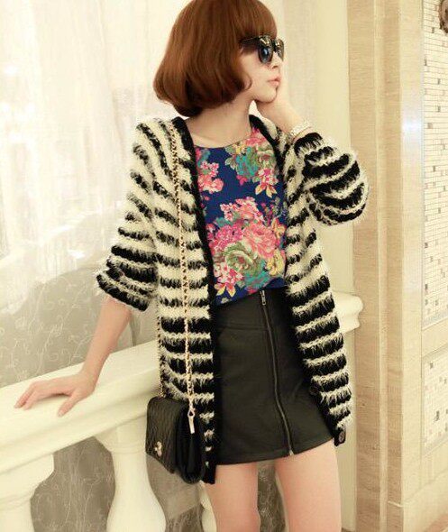 【多图】<em>黑白条纹毛衣</em>长款 - <em>黑白条纹毛衣</em>长款