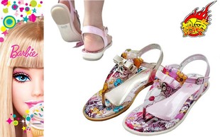  专柜正品芭比童鞋 韩版女童儿童公主鞋夹趾凉鞋 中大童凉鞋单鞋