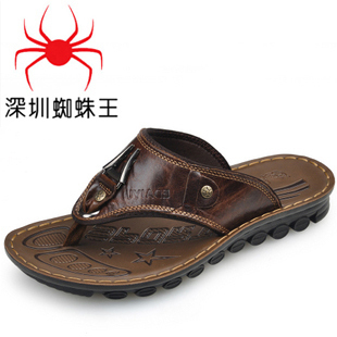  正品蜘蛛王夏季牛皮凉鞋人字拖鞋真皮鞋子男凉鞋夹趾凉拖特价包邮