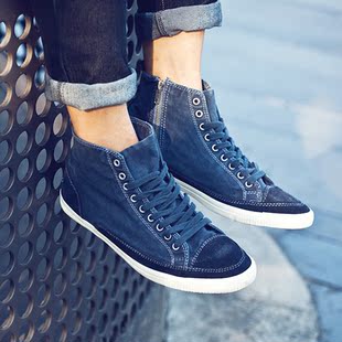  新款流行男鞋休闲中帮男士帆布鞋男韩版英伦板鞋潮秋冬季布鞋