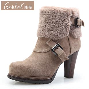  GENKEK/臻格 秋冬季新款单靴 真皮女鞋 高跟短靴女靴马丁靴
