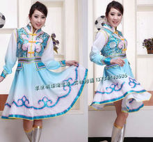 蒙古族服装 舞蹈演出服女装 民族服装舞台服饰 渐变色女士蒙古袍