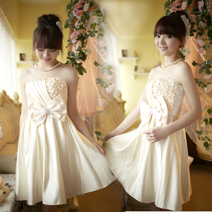 Luxury style bride Delta short dress/bridesmaid clothes cute Korean belly band small satin wedding dress gown