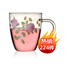 日本耐热玻璃杯子/欧式玫瑰咖啡杯/花茶杯两用套装 简约创意 精致