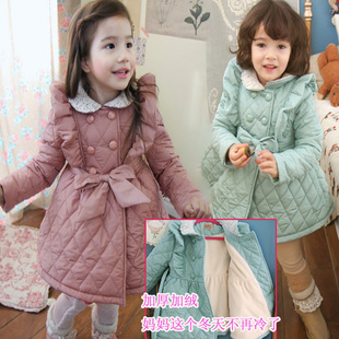  包邮女童装韩版冬装儿童加绒外套外贸长袖连衣裙风衣女童棉服