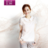 O.SA2012夏装新款韩版女装蕾丝娃娃领短袖修身衬衣女士衬衫C21168